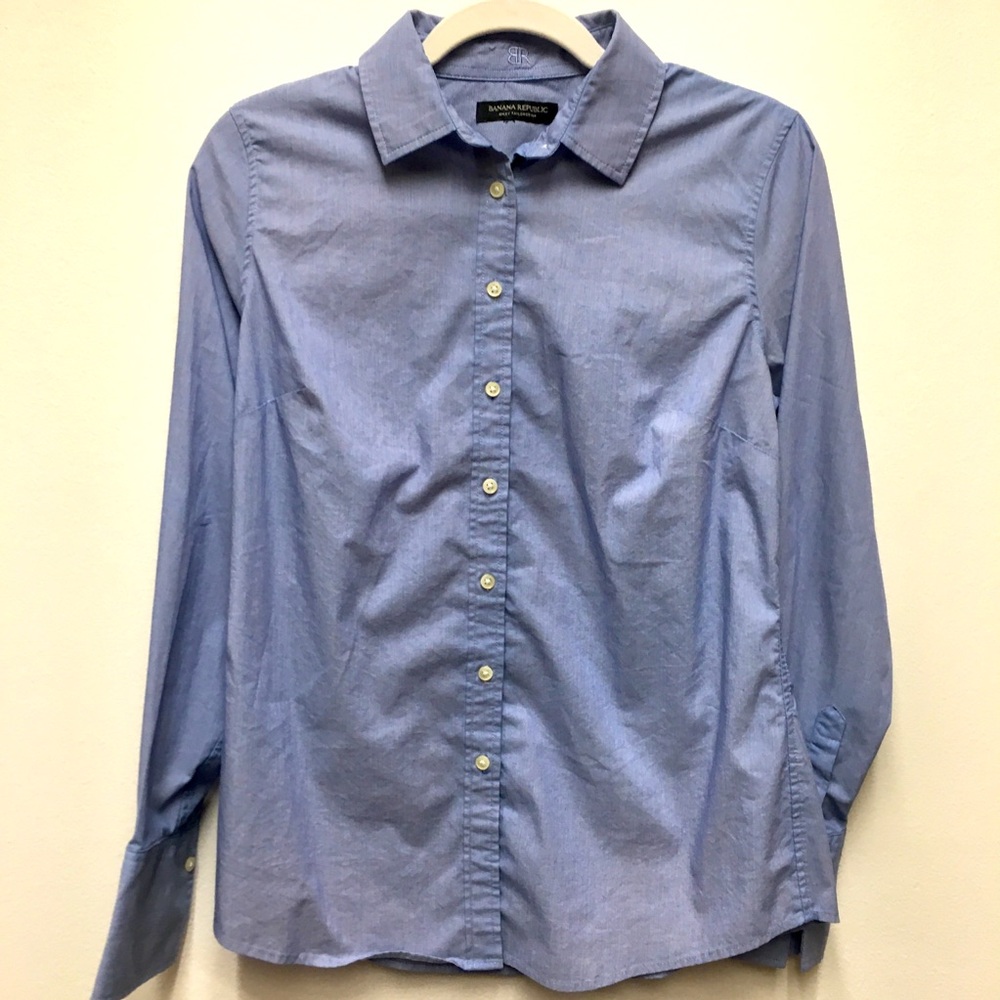 Banana Republic Riley Tailored Fit Stretch Button Down Shirt 4 Blue Office Work